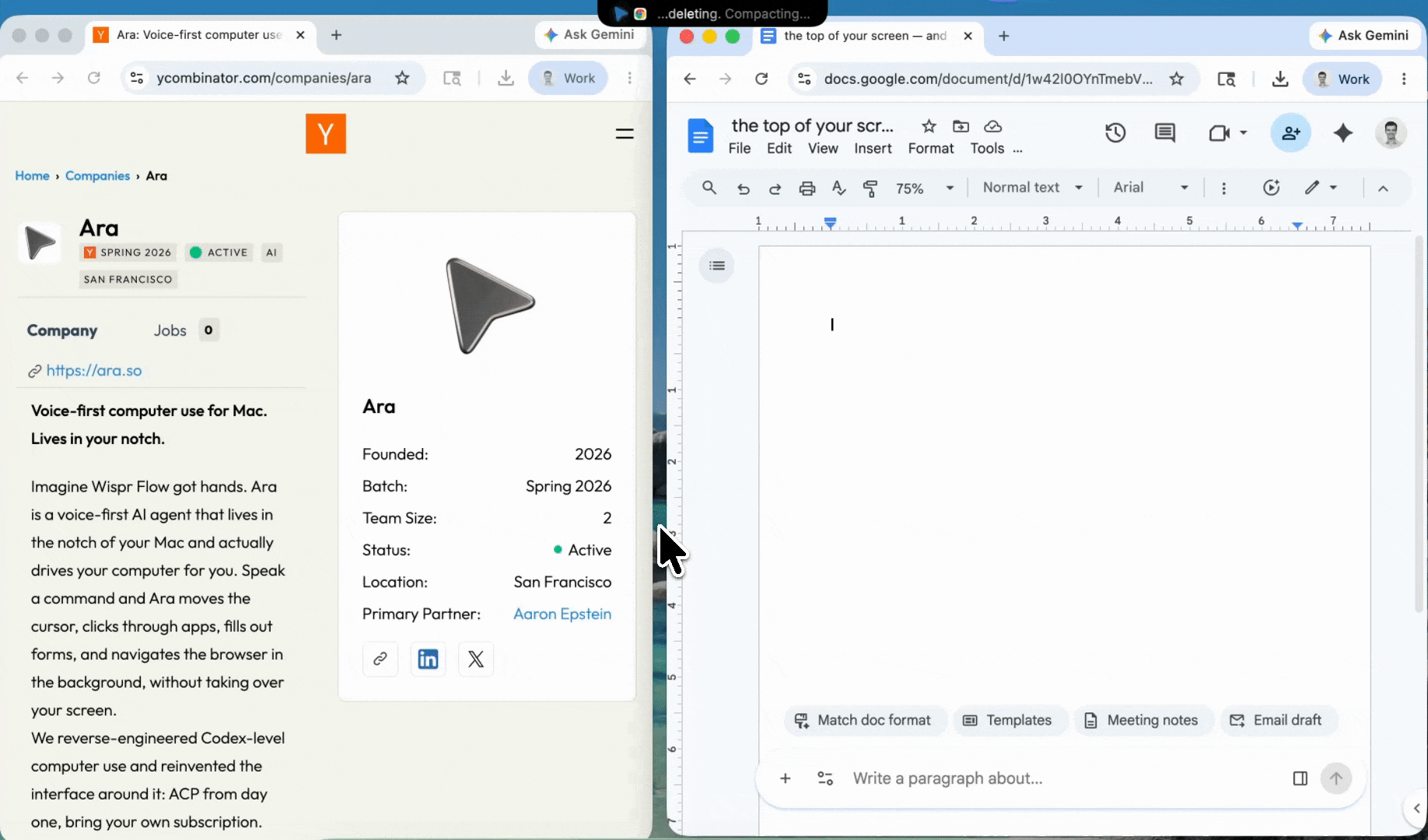 Ara can write and edit text completely autonomously.